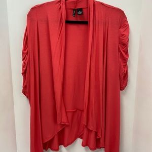 Cascading Front  Cardigan... Coral ... New Directions .. 1X Ruched Elbow Sleeve